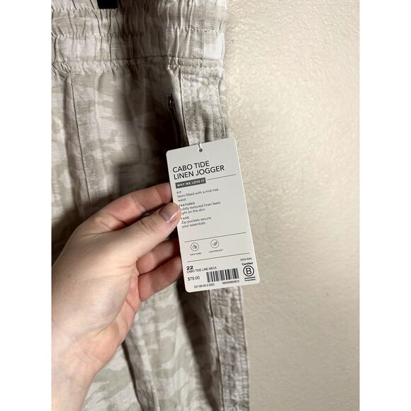 Athleta Joggers Cabo Tide Linen Jogger Pants Camo Neutral Tan Beige Size 22 NWT - Picture 5 of 9